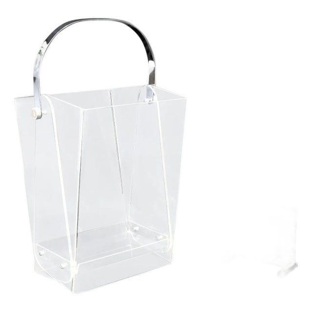 20th C. Mid-Century Modern Bent Lucite & Chrome Paper Basket & Letter Holder For Sale