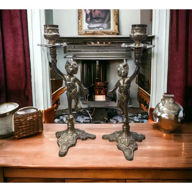 Vintage Brass Figural Candlestick Candle Holders- a Pair For Sale - Image 10 of 10