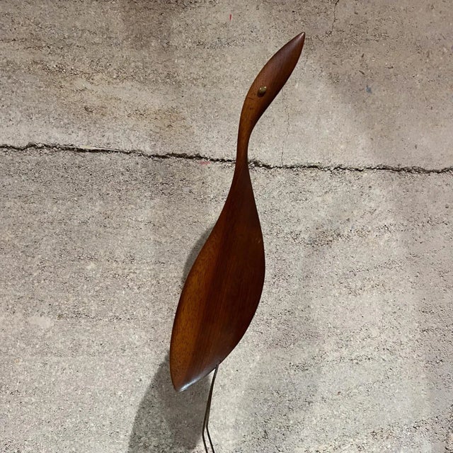 For your consideration, an authentic 1960s Mid-Century Modern modernist carved wood egret bird sculpture signed by the...