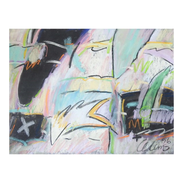 Abstract Expressionist Jerry Adams Pink, Turquoise & Black Pastel Painting For Sale