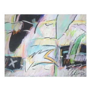 Abstract Expressionist Jerry Adams Pink, Turquoise & Black Pastel Painting