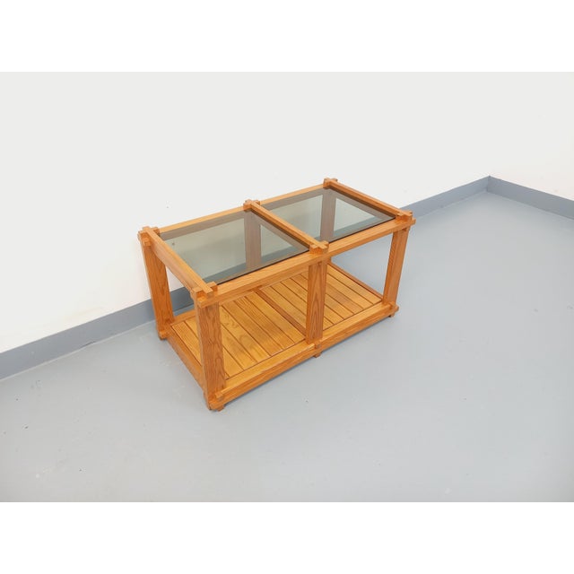 Vintage Rectangular Coffee Table in Pine and Smoked Glass, 1970s For Sale - Image 11 of 13
