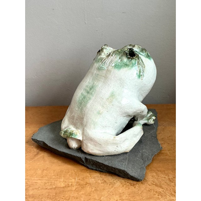 Vintage Ceramic Frog Sculpture on Stone Base For Sale - Image 13 of 14