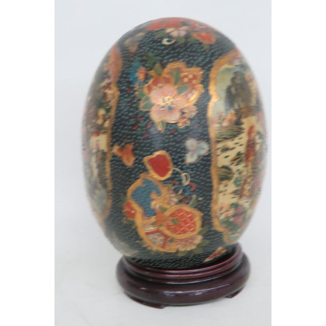 Mid 20th Century Satsuma Style Hand Painted Porcelain Egg 2pc Including Wood Display Stand 5062b For Sale - Image 5 of 13