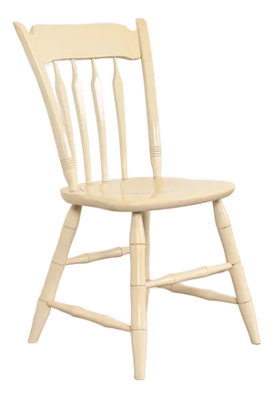 Ethan Allen American Carved Cream Lacquered Solid Maple Spindle Back Side Chair or Desk Chair