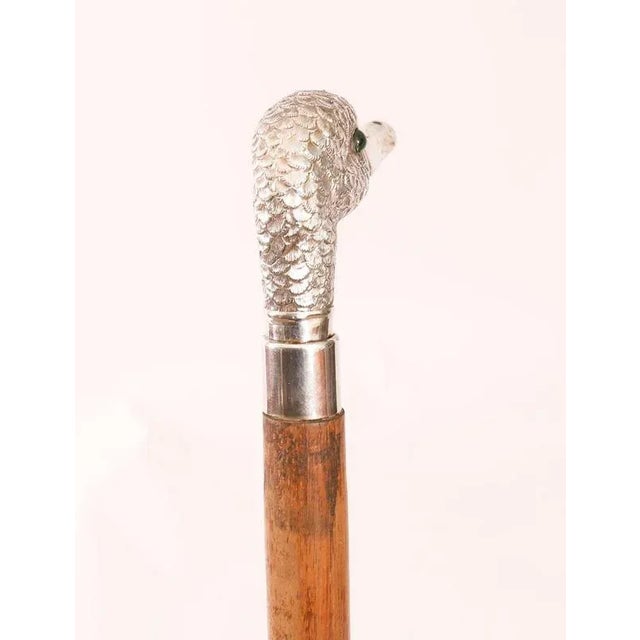Green Antique Walking Stick Cane with Silver Duck Head, 1890s For Sale - Image 8 of 13