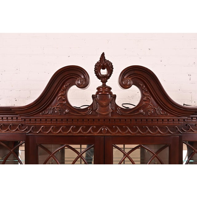 Brown Georgian Carved Mahogany Lighted Bookcase or Display Cabinet by Craftique For Sale - Image 8 of 15