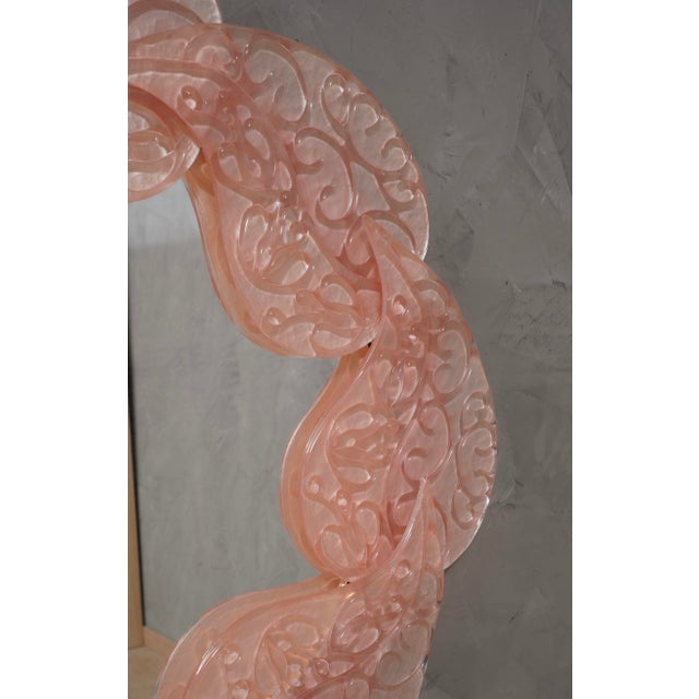 2000 - 2009 Mid-Century Italian Oval Pink Murano Glass and Brass Wall Mirror, 2000s For Sale - Image 5 of 10