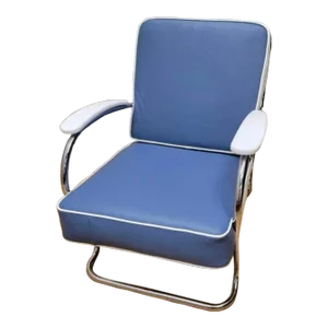 Art Deco Mucke-Melder Tubular Steel Lounge Chair Newly Reupholstered in Leather