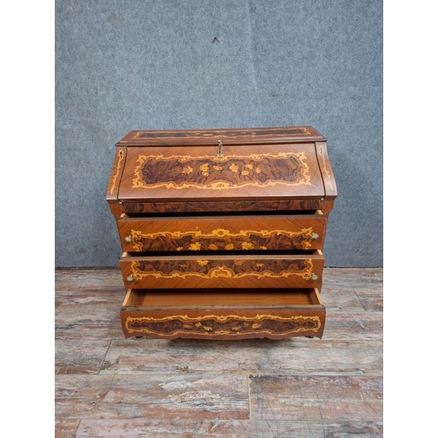 Antique Louis XV Venetian Marquetry Slant-Front Desk Secretary For Sale - Image 4 of 14