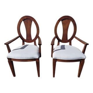 1990s Ethan Allen Horizons Dining Armchair Pair Wood Oval Slat Back Accent Living Room For Sale