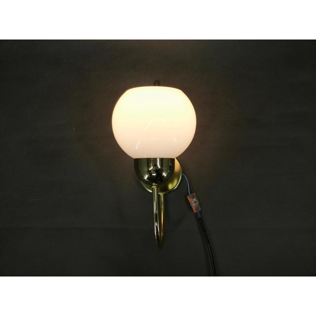 Vintage Brass and Opaline Glass Wall Lights by Kamenický Šenov, 1970s, Set of 3 For Sale - Image 4 of 16
