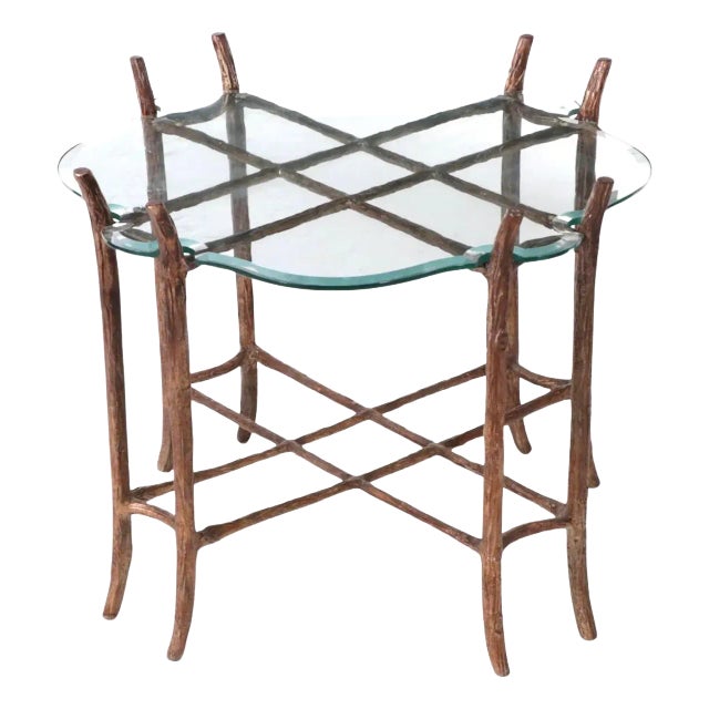 Cast and Hand Painted Aluminum Faux Bois Side Table For Sale