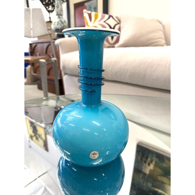 Mid-Century Modern 1970s Set of 7 Kastrup Holmegaard White Cased Blue Vases For Sale - Image 3 of 12