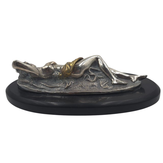 1920s Art Deco Silvered and Gilt Bronze Reclining Nude Sculpture – Attributed to Franz Bergman For Sale - Image 6 of 9