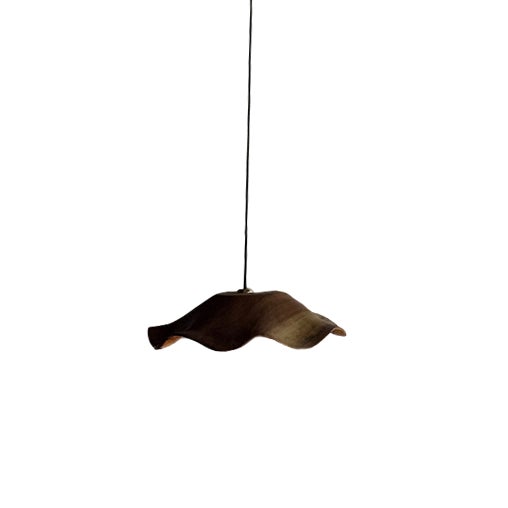Flat Corrugated Leaf Pendant Light in Teak For Sale