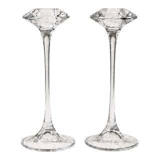 Kosta Boda Sweden Fanfare Glass Candlestick Holders - Set of 2 For Sale