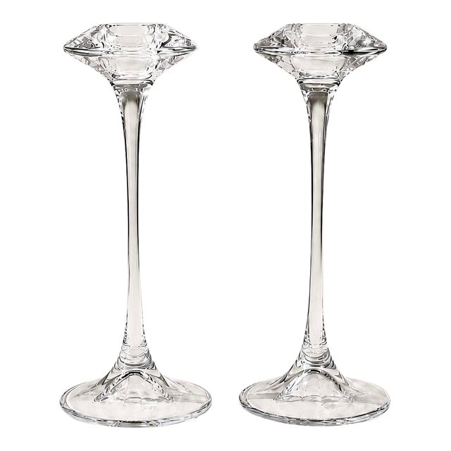 Kosta Boda Sweden Fanfare Glass Candlestick Holders - Set of 2 For Sale