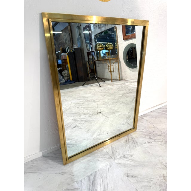 Mid-Century Italian Rectangular Mirror With Brass Frame For Sale In Los Angeles - Image 6 of 7