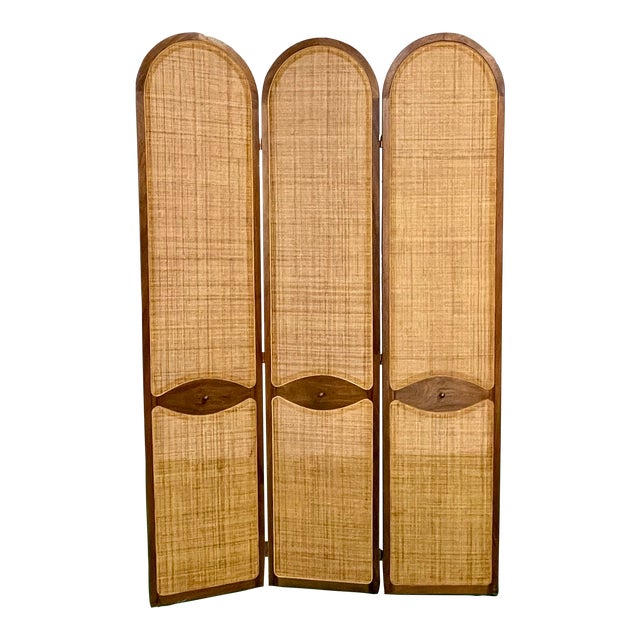 Vintage Rattan, Wood and Wicker 3 Panel Folding Dressing Screen/Decor