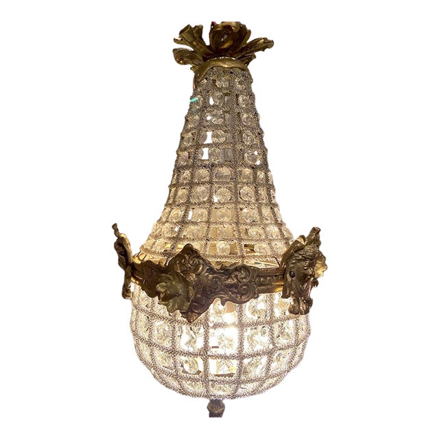 1980s French Louis XVI Gold Bronze Chandelier Ceiling Light – 1 Pc For Sale