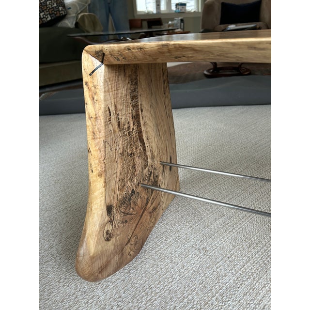 One of a Kind Natural Edge Spaltted Maple Waterfall Bench For Sale - Image 15 of 17