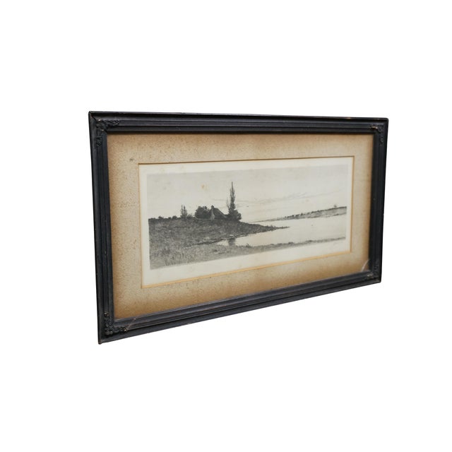 Late 19th century black and white etching by Alfred J. Haller. Panoramic country landscape showing a thatched cottage next...