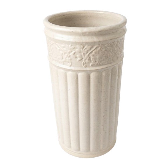 Antique White Umbrella Stand in Glazed Pottery/Earthenware For Sale