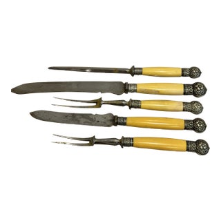 Sheffield 5 Piece Sterling & Faux Bone Serving Set by George Butler & Co., 1940s For Sale