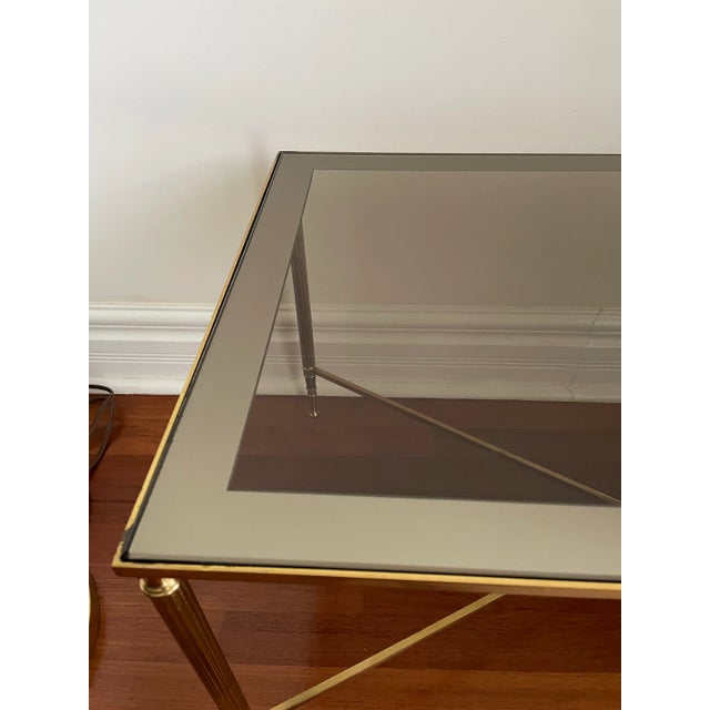 Vintage Small Hollywood Regency Brass Smoked Glass Cocktail Table, C. 1970s, Manner of Maison Jansen For Sale - Image 9 of 10