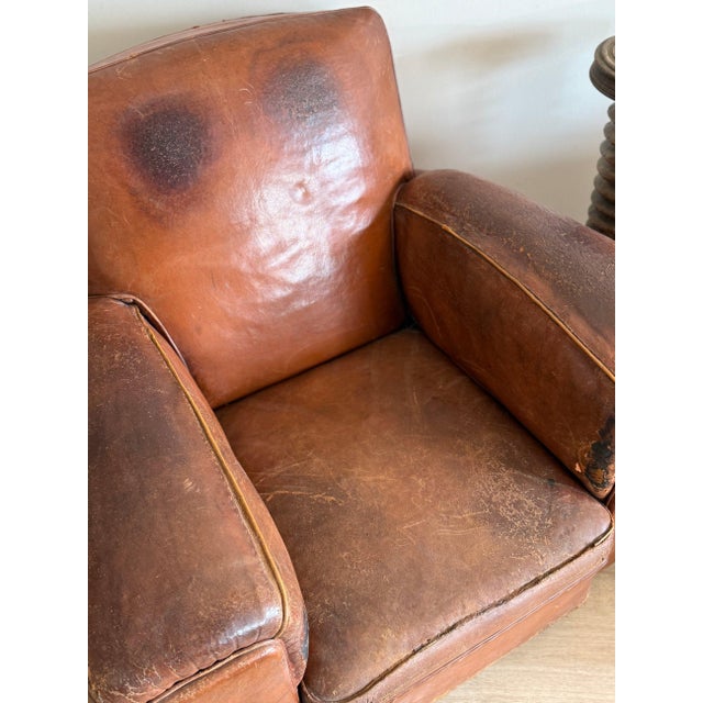 Pair of Two Vintage Oversized French Leather Club Chairs For Sale - Image 17 of 18