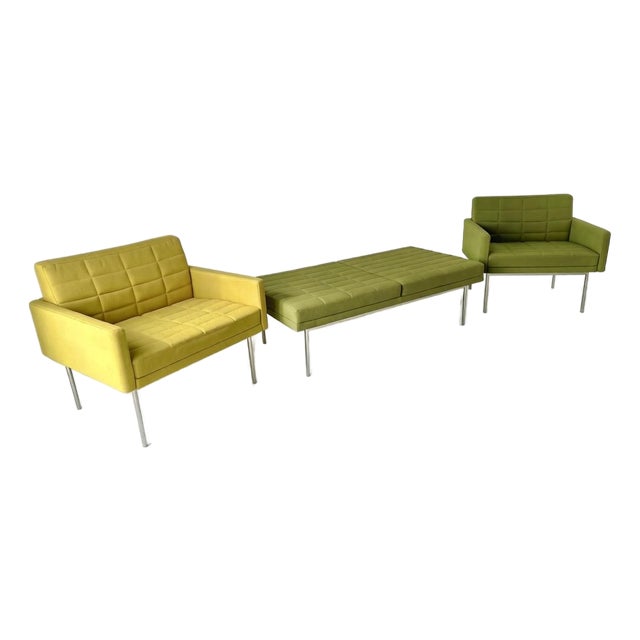 Attributed to BassamFellows for Geiger Tuxedo Club Chairs (Pair) and Bench For Sale