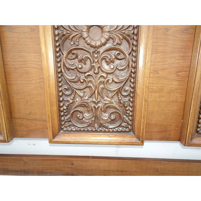 Vintage Drexel Mid-Century King Size Headboard Spanish Style W Five Carved Panels For Sale - Image 9 of 13