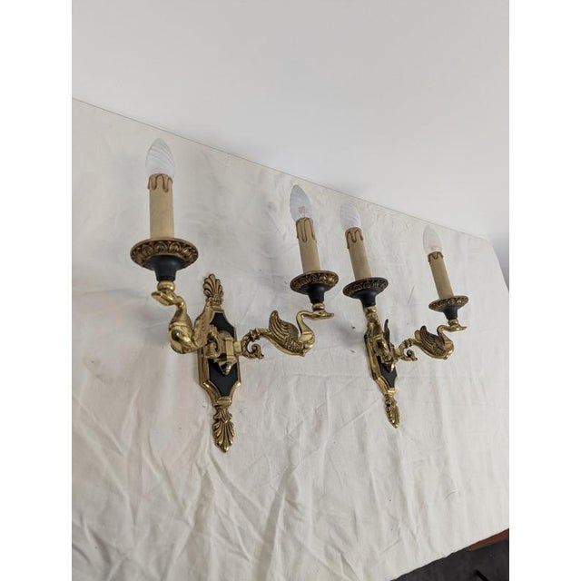 Empire Style Bronze Wall Lights, Set of 2, in Very Good conditions. Up to 250V (Europe/UK Standard).The wiring of this...