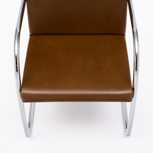 Brown Pair of Mid-Century Modern Chrome and Cognac Leather Cantilever Armchairs For Sale - Image 8 of 9