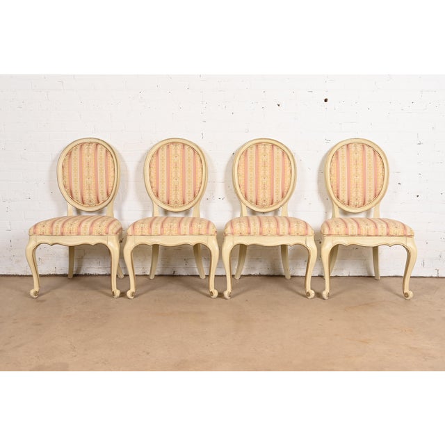 Karges French Provincial Louis XV Cream Lacquered and Gold Gilt Side Chairs or Dining Chairs, Pair For Sale - Image 10 of 11