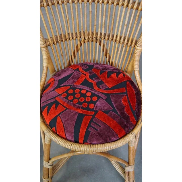 Beige Set of Vintage Rattan Boho Chairs with Colorful Upholstered Seats, 1960s For Sale - Image 8 of 16