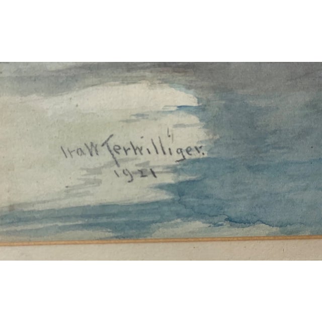 Blue Antique Original 1921 Terwilliger Winter Forest Watercolor Gouache Painting For Sale - Image 8 of 13