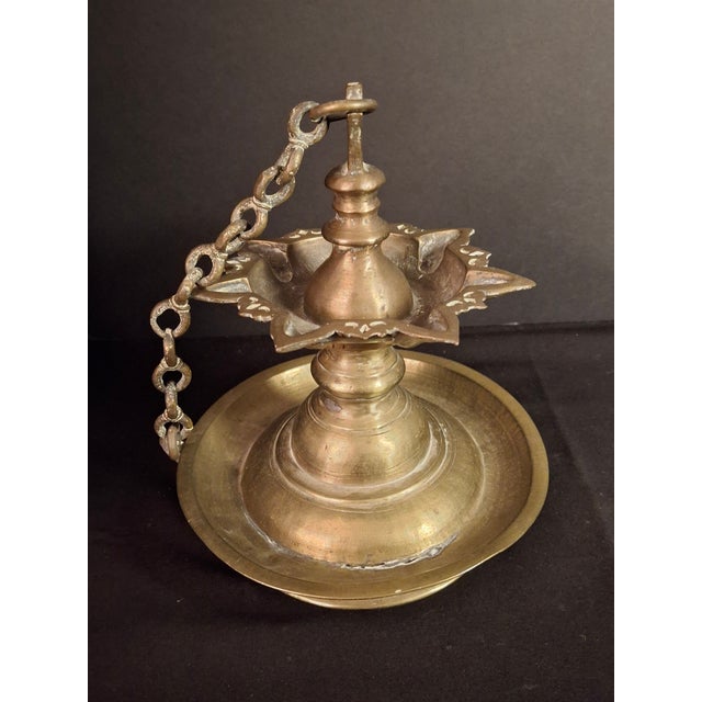 Brass Antique 18th C / Possibly 17th Century Continental Brass 7 Wick Shabbat Oil Lamp Judenstern For Sale - Image 8 of 18
