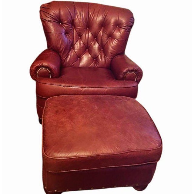 Animal Skin Indulge in the Luxury of This Exquisite Leather Club Writer's Chair and Matching Ottoman by Lane Furniture For Sale - Image 7 of 10