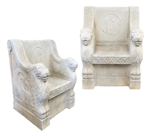 Late 20th Century Pair of Cast Stone Garden Thrones