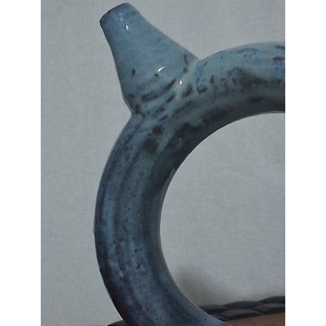 Brutalist F-002 Vintage Studio Pottery 'Donut' Decanter by Cw – Brutalist Blue Glaze For Sale - Image 3 of 7