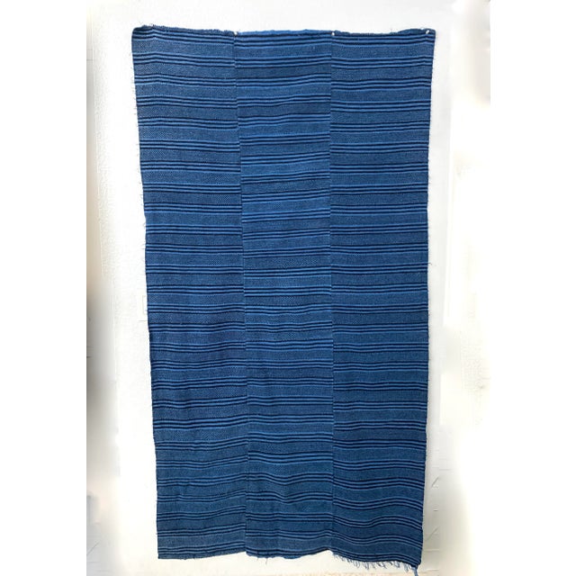 Indigo Hand-Woven Textile Throw For Sale - Image 4 of 4