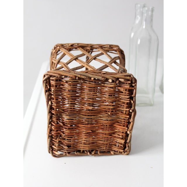 Vintage Wicker Bottle Basket With Glass Bottles For Sale - Image 15 of 15