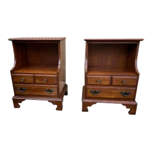 Mid 20th Century Pair Vintage Permacraft Furniture Solid Cherry Bedside Tables.