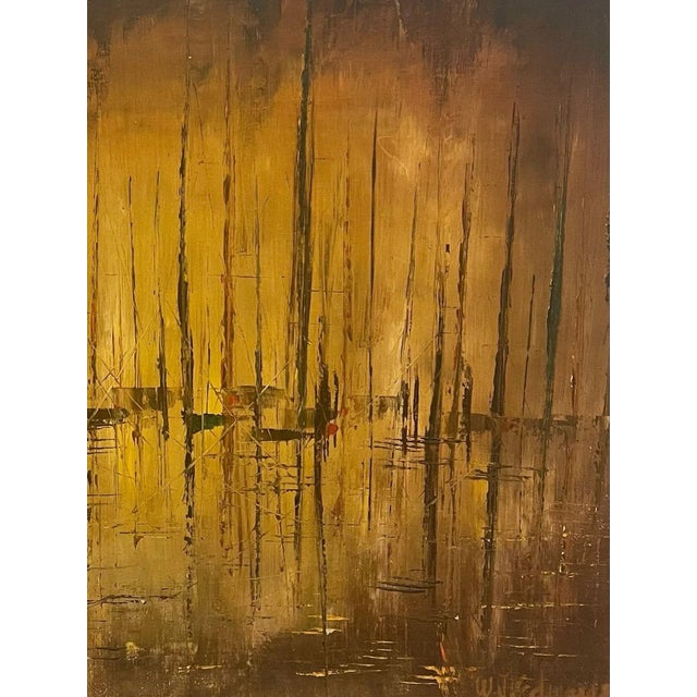 Textile Vintage Original Framed and Signed Mid Century Modern Style Painting For Sale - Image 7 of 8