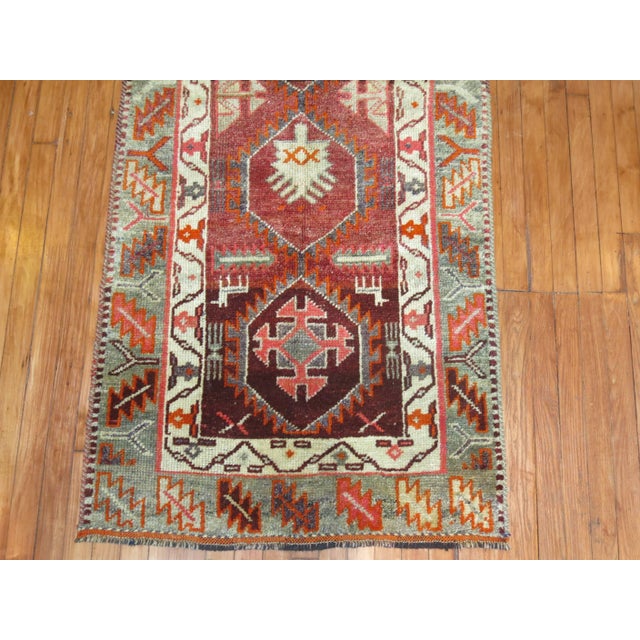 Early 21st Century Brown Burgundy 20th Century Geometric Vintage Armenian Runner For Sale - Image 5 of 6