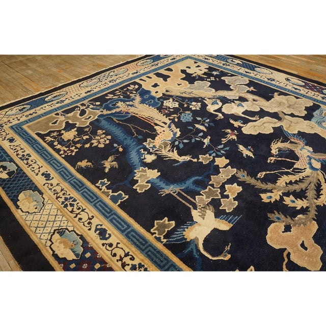 Navy Blue 1920s Antique Navy Blue Deco Classical Chinese Garden Scene Peking Room Size Rug For Sale - Image 8 of 9