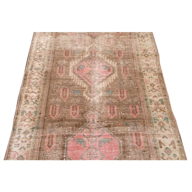 Tribal 1960s Vintage Azeri Runner Handmade Tan Tribal Wool Runner For Sale - Image 3 of 8