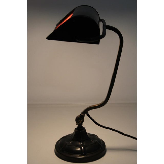 Bankers Lamp in Brass with Colored Glass Insert, 1920s For Sale - Image 10 of 15
